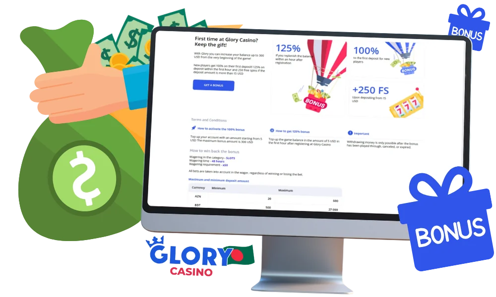 Glory Casino offers welcome bonuses to all new players